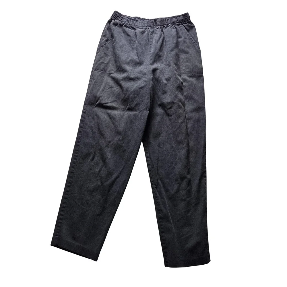 Vintage Act III Womens Elastic Waist Pants Charcoal Gray Straight Leg Petite 12P